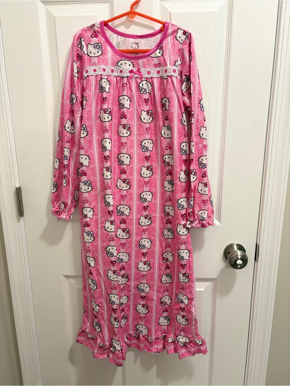 Hello Kitty Pink Long Sleeve Girls' Nightgown with Ruffle Hem